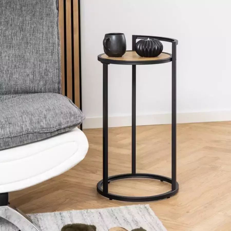 Meubelen-Online Bijzettafeltje Dover ø33cm zwart wilde eik - Foto 2