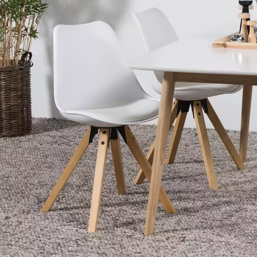 Meubelen-Online Eetkamerstoel Player wit houten poten set 2 stoelen