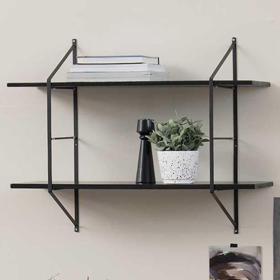 Meubelen-Online Wandrek Mountain 2 planken zwart 76cm boekenplanken