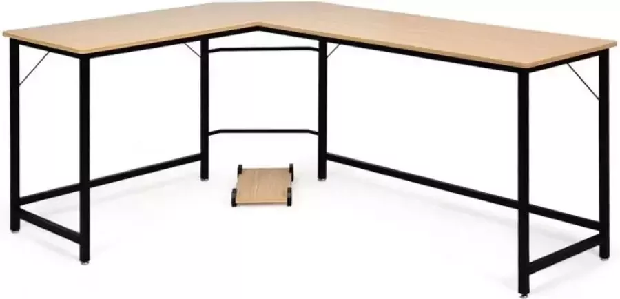 Meubelexpert hout en metalen hoek computerbureau tafel 168 x 125 x 74 cm houtkleur