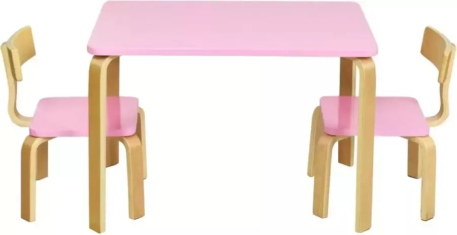 Meubelexpert Kindertafel en Stoel Set Bevat 1 Tafel en 2 Stoelen Goede Bescherming Bentwood Pink