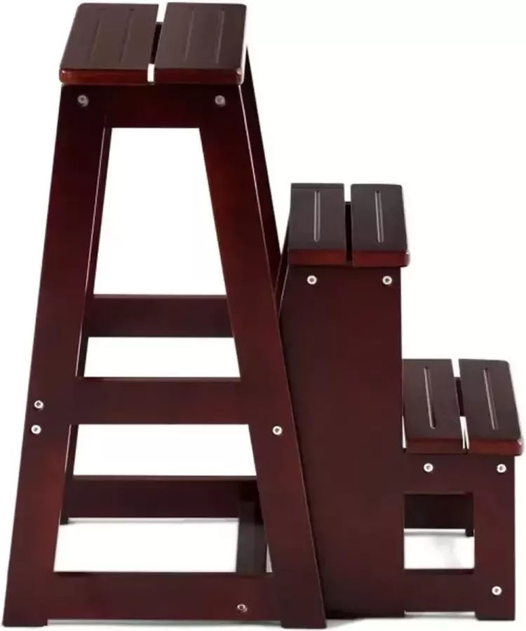 MEUBELEXPERT- Vurenhouten Ladder Kruk Opklapbare Opstapkruk 3 Stappen 57x38x65(LxBxD) Kleur Bruin