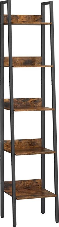MeubelGigant Boekenkast Ladder plank Met 5 planken Metalen frame Bruin zwart