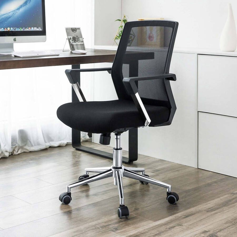 MeubelGigant Bureaustoel Met netrug Computerstoel In hoogte verstelbaar Wipfunctie Zwart