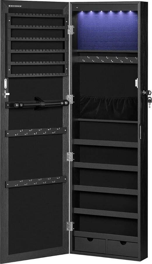 Meubel Gigant Hangende sieradenkast Juwelenkast Met ledverlichting Sieradenrek Deurmontage Zwart