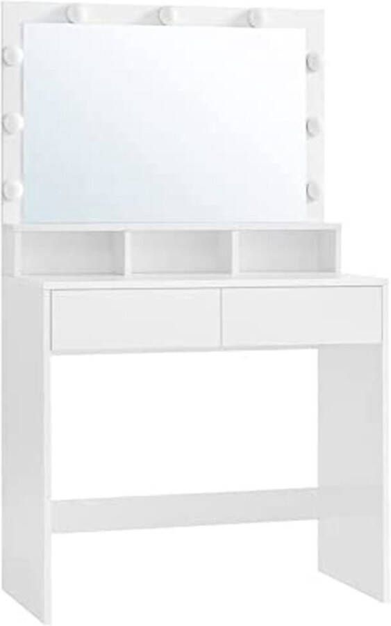 MeubelGigant Kaptafel Make-up Tafel Cosmeticatafel Met 9 LED lampen Met spiegel 2 laden en 3 open vakken Modern Wit