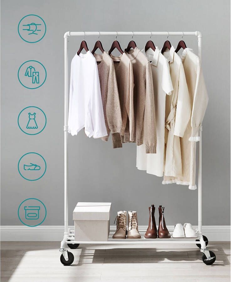 MeubelGigant kledingrek Kapstok Garderobestandaard Industrieel ontwerp Tot 90 kg belastbaar Wit