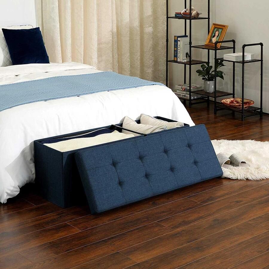 MeubelGigant Bank Met opbergruimte Zitkist Opbergbox Opklapbaar Max. statische belasting 300 kg Blauw