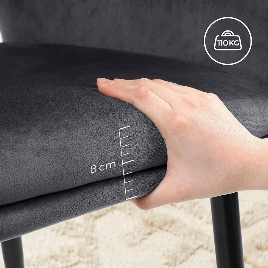 MeubelGigant Eetkamerstoel Keukenstoel Fluweel Gewatteerde zitting Grijs