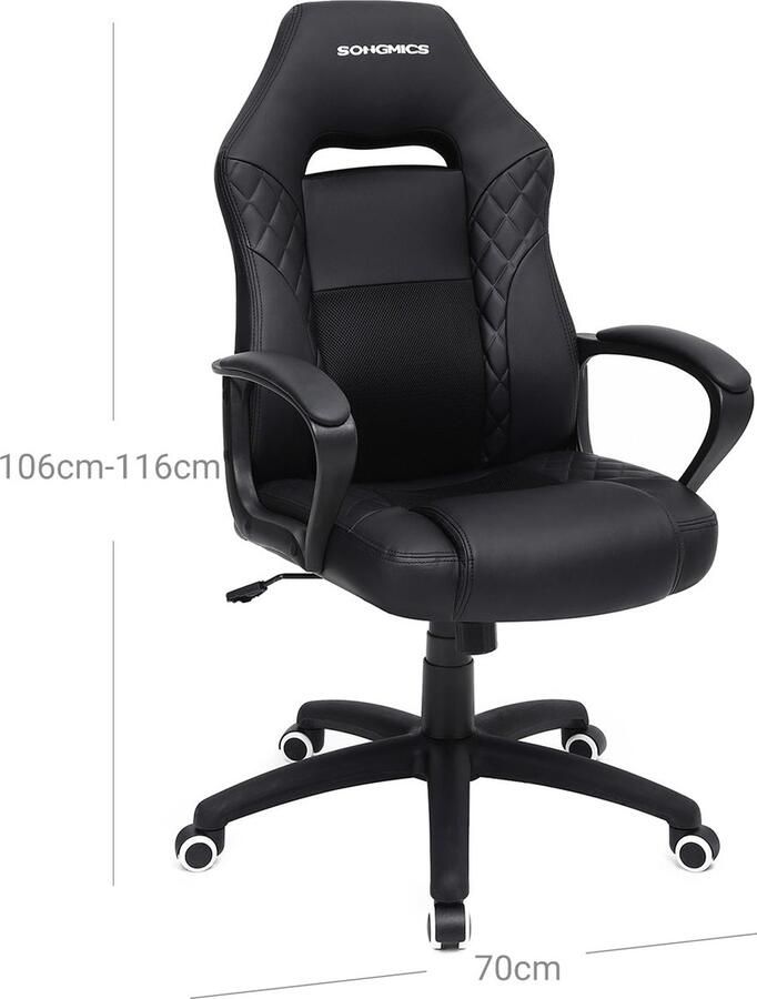 MeubelGigant Gaming Chair Bureaustoel Met wipfunctie Racing Chair S-vormige rugleuning Zwart