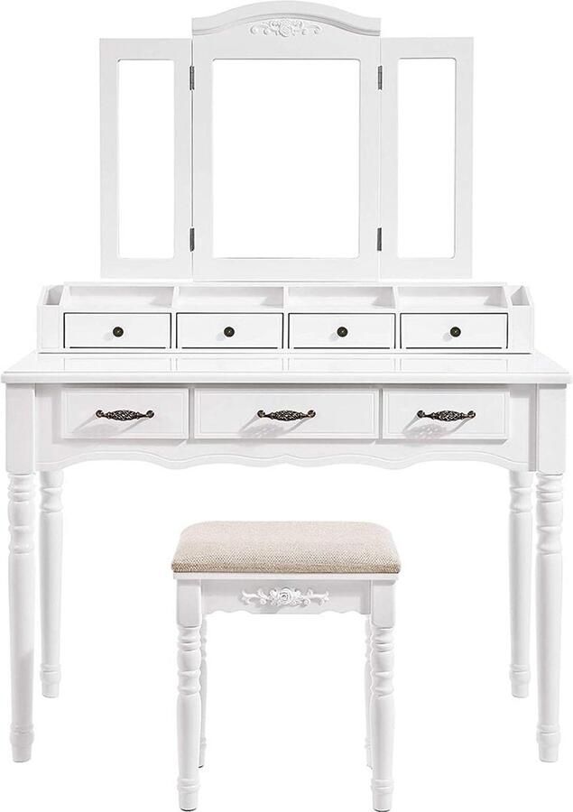 MeubelGigant Kaptafel Make-up tafel Make-up kast Cosmetica Tafel Met 7 lades Met spiegel Wit