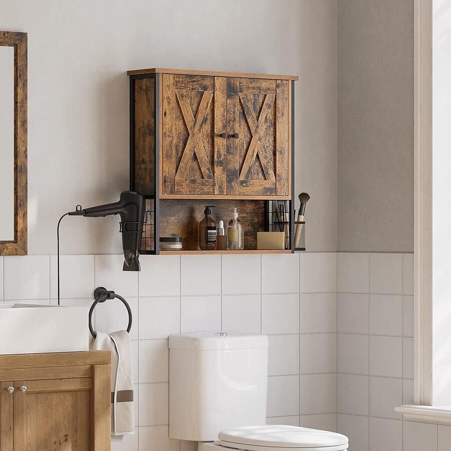 MeubelGigant Kast in de badkamer Badkamermeubel Wandkast Opbergkast Met 2 deuren Verstelbare planken Bruin - Foto 2