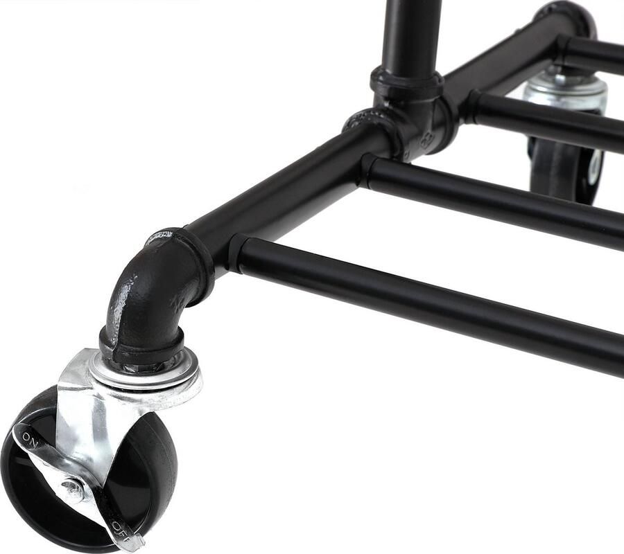 MeubelGigant Kledingrek in Industrieel design tot 110 kg belastbaar Kapstok op wielen Zwart