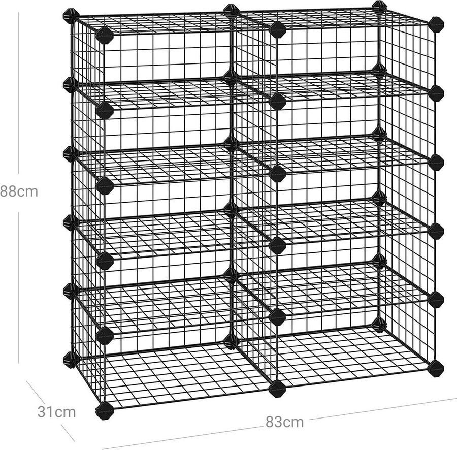 MeubelGigant Open kast Rekkensysteem Met 10 vakken Rechthoekig Kubusorganisator Schoenenopbergkast Schoenenkast Zwart