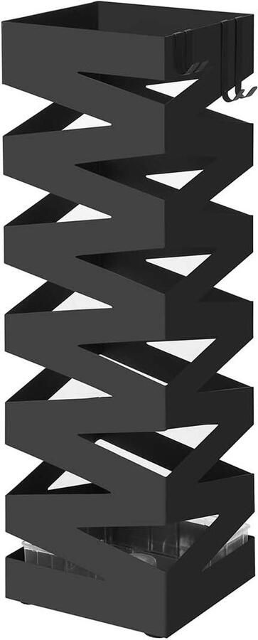 MeubelGigant Parapluhouder Metaal Vierkant 4 haken Met afneembare wateropvangbak 15 5 x 15 5 x 49 cm Zwart