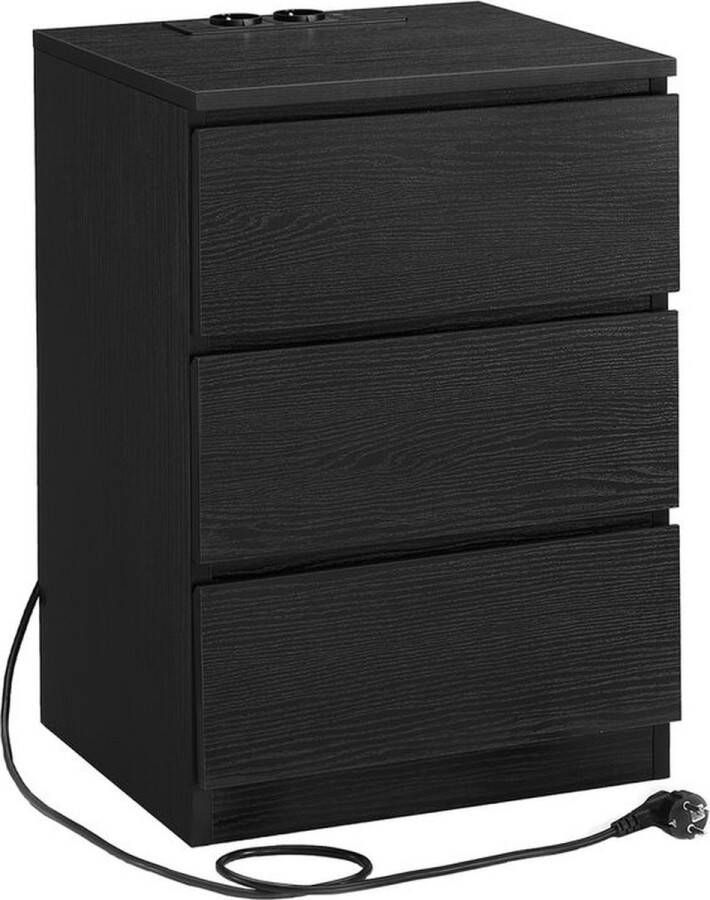 Nachtkastje ladekast Met 3 lades Met stopcontact Hout zwart