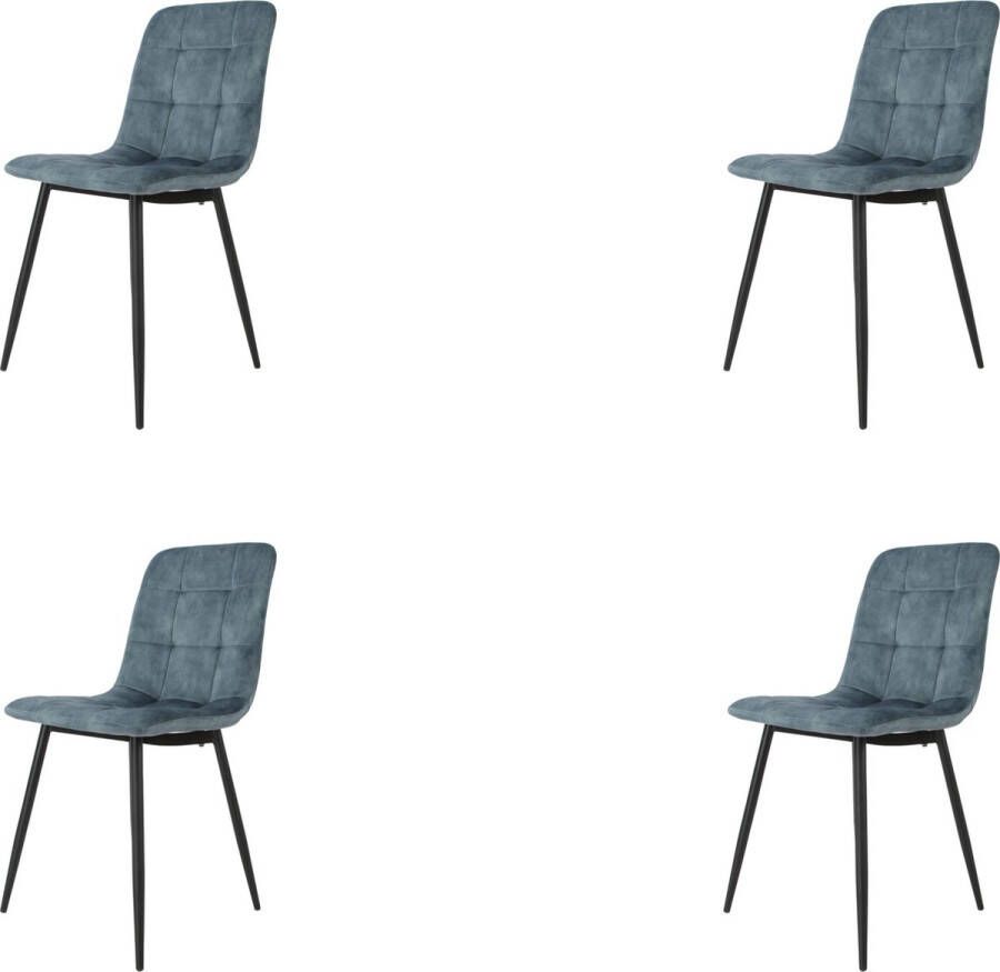 Meubelgoedkoop Eetkamerstoelen set van 4 Blauw Los Angeles velvet eetkamerstoel velvet stoel eetkamerstoel