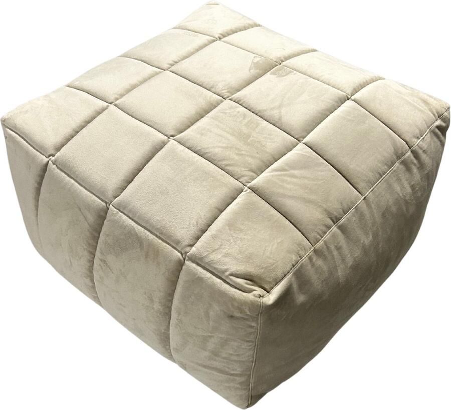 Meubelhal Handgemaakte Beige Fluwelen Poef 55x55x30 cm Luxe en Comfort in Een Stijlvolle Voetenbank