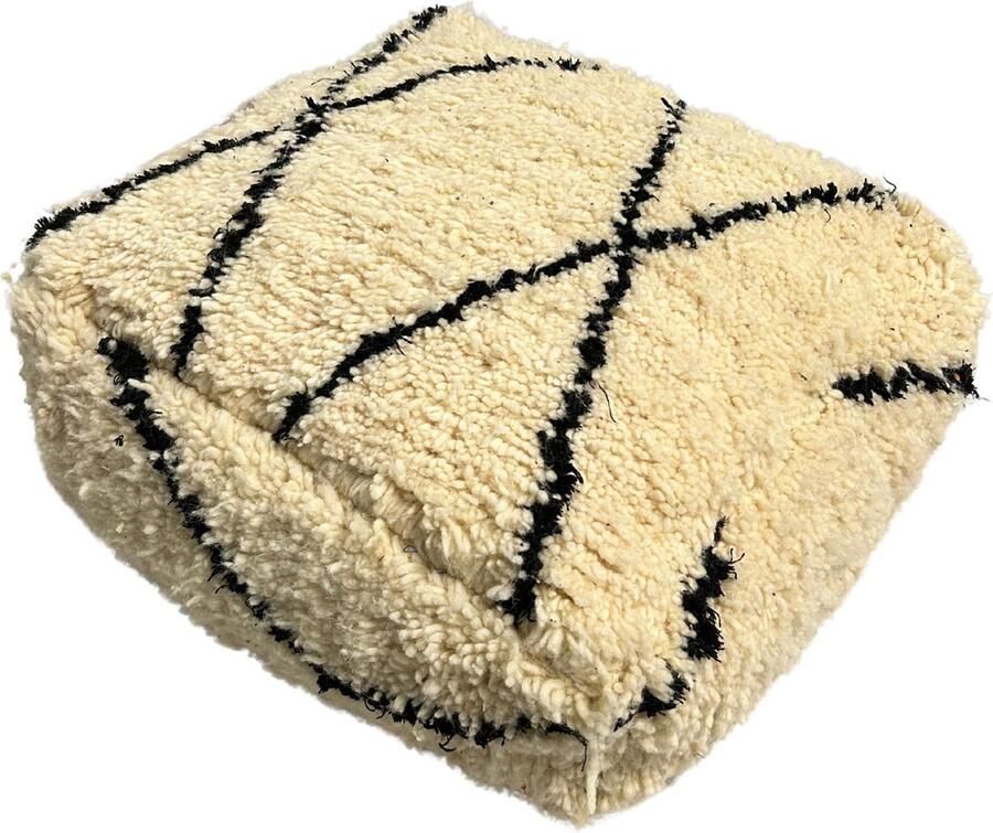 Meubelhal Handgemaakte Berber Poef 55x55x30 cm Zachte Wol Voetenbank met Zwart-Wit Ruitpatroon Comfort en Stijl voor Woonkamer