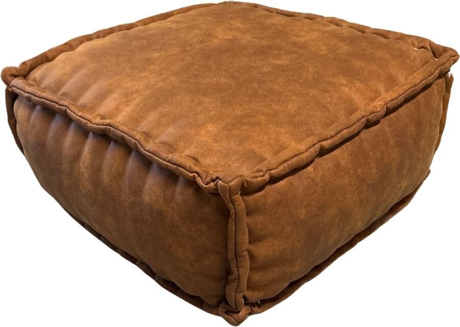 Meubelhal Handgemaakte Microvezel Poef 55x55x30 cm Luxe Cognac Voetenbank Zacht en Comfortabel voor Woonkamer en Lounge