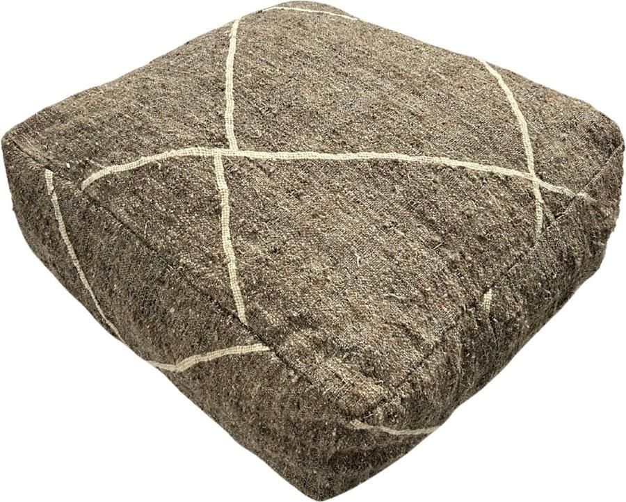 Meubelhal Handgemaakte Vintage Poef 55x55x30 cm Unieke Recycled Katoenen Voetenbank met Grafisch Design