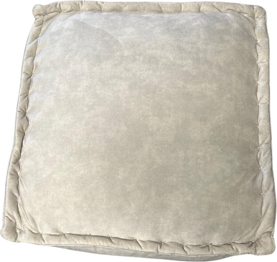 Meubelhal Luxe Velours Poef 55x55x30 cm Comfortabele Zachte Voetenbank in Stijlvolle Neutrale Kleur Ideaal voor Woonkamer of Slaapkamer