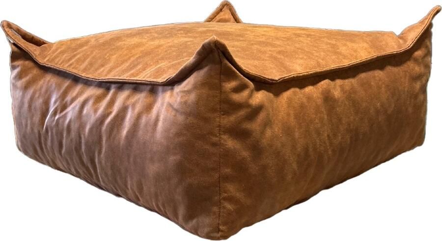 Meubelhal Microvezel Poef 55x55x30 cm Stoere Vintage Look Voetenbank in Bruin Perfect voor Woonkamer en Lounge