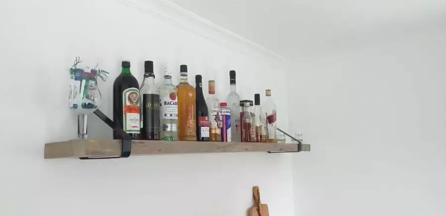 Meubelidee Massief Eiken Wandplank 100 cm Industriële Plankdragers Staal Mat Zwart