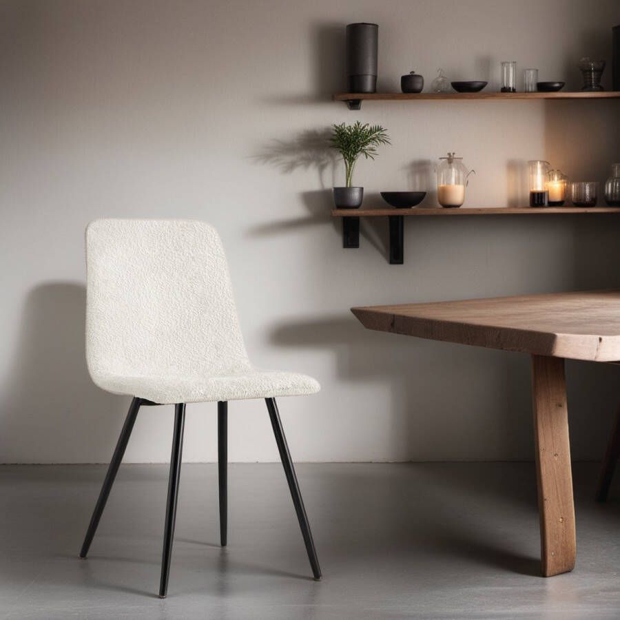 Meubelista Eetkamerstoel Alexander Set van 2 Ivoor Bouclé Teddy Stof Scandinavisch