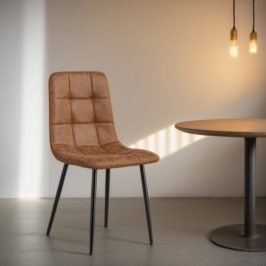 Meubelista Eetkamerstoel Casper Set van 2 Cognac Microleder Scandinavisch