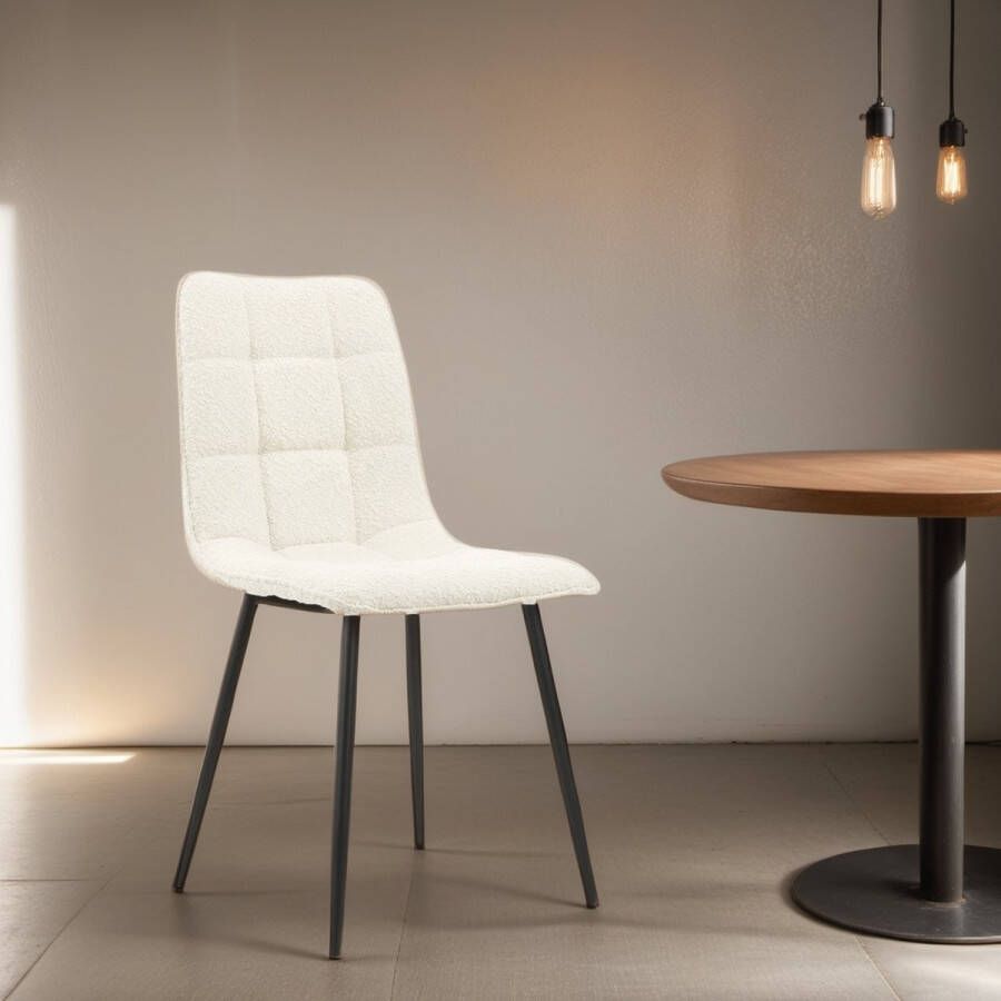 Meubelista Eetkamerstoel Casper Set van 4 Ivoor Bouclé Teddy Stof Scandinavisch