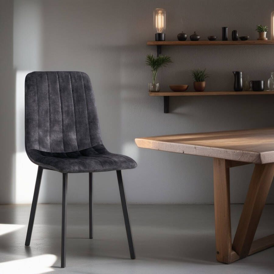 Meubelista Eetkamerstoel Mila Set van 4 Antraciet Velvet Scandinavisch