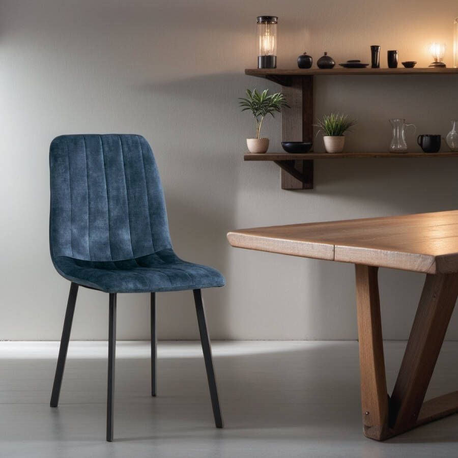 Meubelista Eetkamerstoel Mila Set van 4 Blauw Velvet Scandinavisch