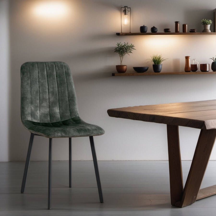 Meubelista Eetkamerstoel Mila Set van 6 Groen Velvet Scandinavisch