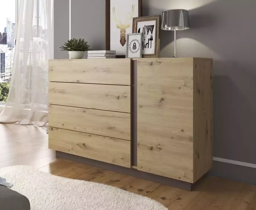 MEUBELLA Commode Ashley Eiken Grijs 138 cm ACTIE