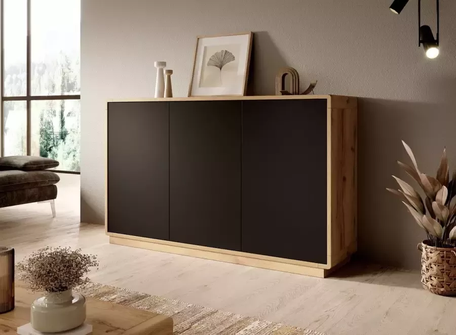 Meubella Dressoir Acuna Mat zwart Eiken 160 cm - Foto 2