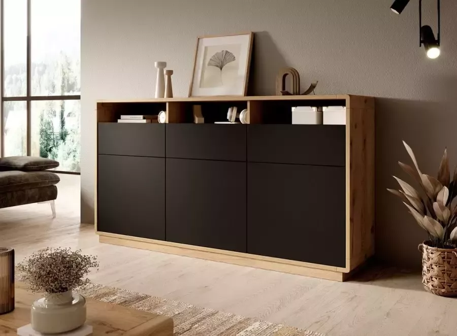 Meubella Dressoir Acuna Mat zwart Eiken 180 cm - Foto 2