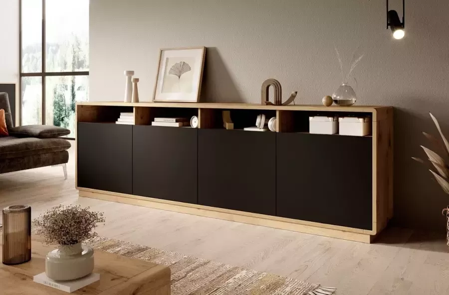 Meubella Dressoir Acuna Mat zwart Eiken 238 cm - Foto 2