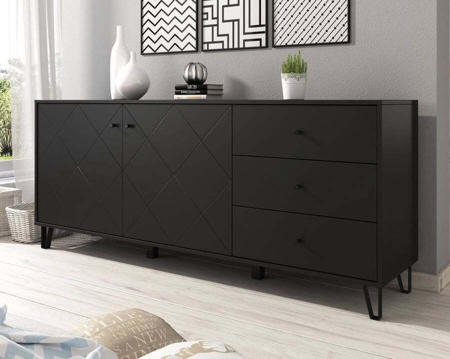 Meubella Dressoir Barlo Mat Zwart 183 cm - Foto 2