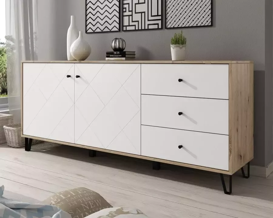 Meubella Dressoir Barlo Wit Eiken 183 cm - Foto 2