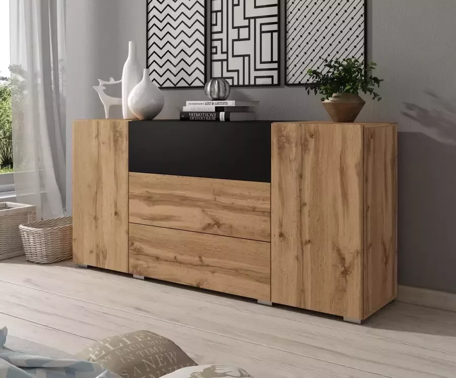 Meubella Dressoir Bonzo Eiken Zwart 150 cm ACTIE - Foto 2