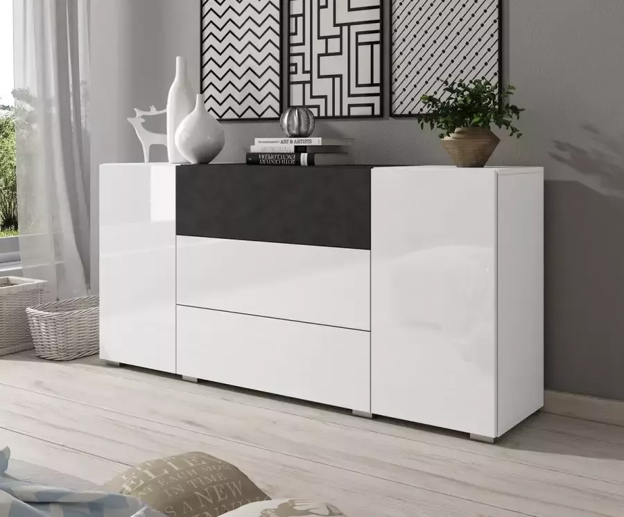 Meubella Dressoir Bonzo Wit Antraciet 150 cm - Foto 2