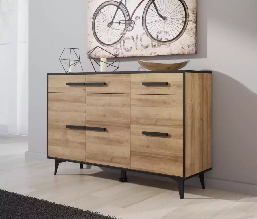 Meubella Dressoir Frey Licht eiken Zwart 135 cm - Foto 2