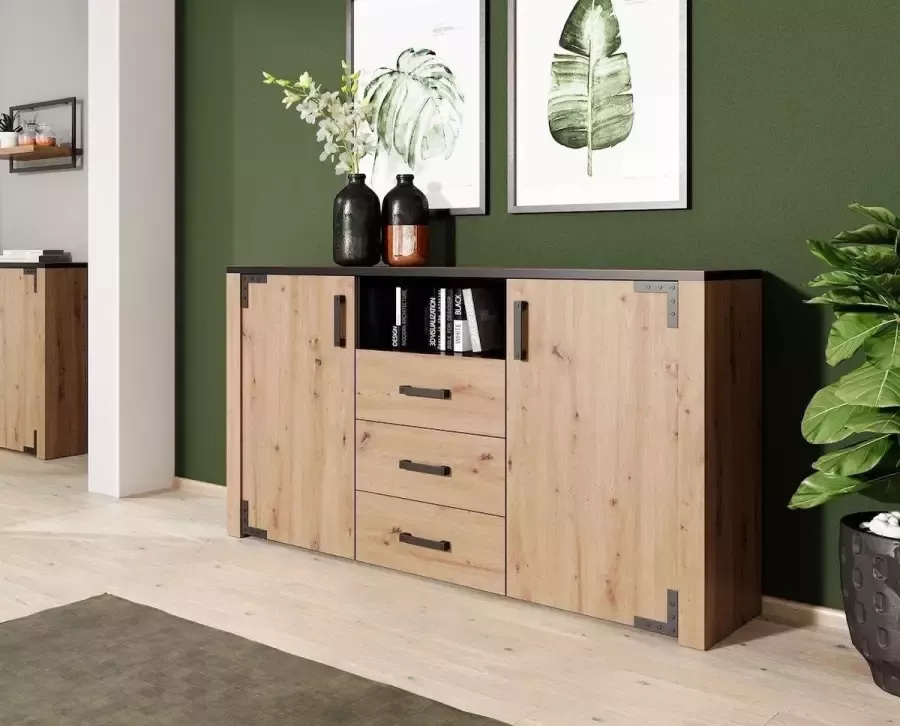 Meubella Dressoir Lapis Eiken Zwart 168 cm ACTIE - Foto 2