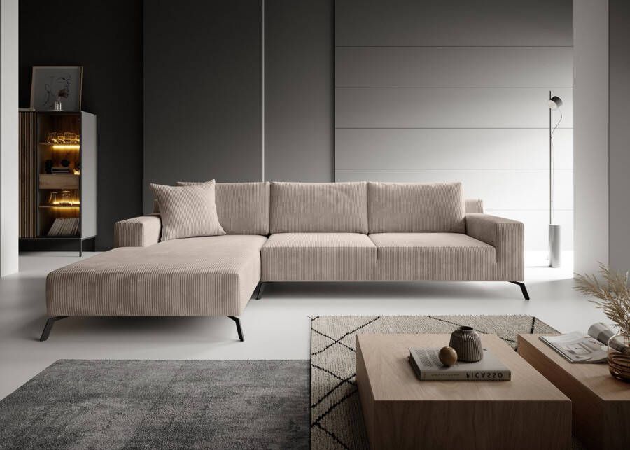 MEUBELLA Hoekbank Florencio Bruin ribstof Links