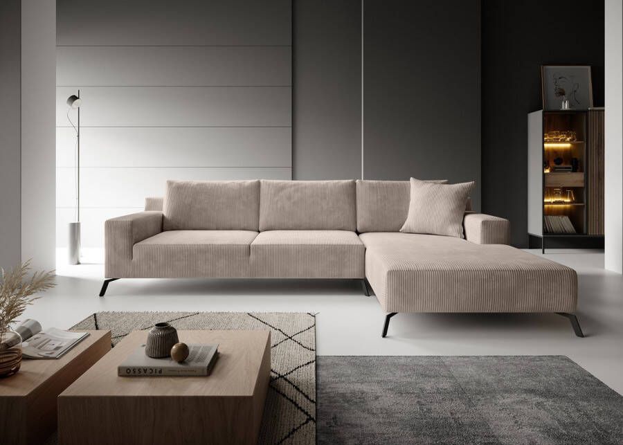 MEUBELLA Hoekbank Florencio Bruin ribstof Rechts