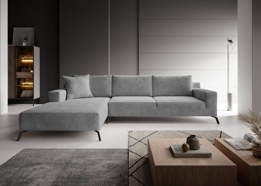 MEUBELLA Hoekbank Florencio Donkergrijs ribstof Links