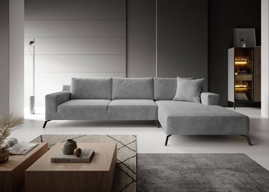 MEUBELLA Hoekbank Florencio Donkergrijs ribstof Rechts