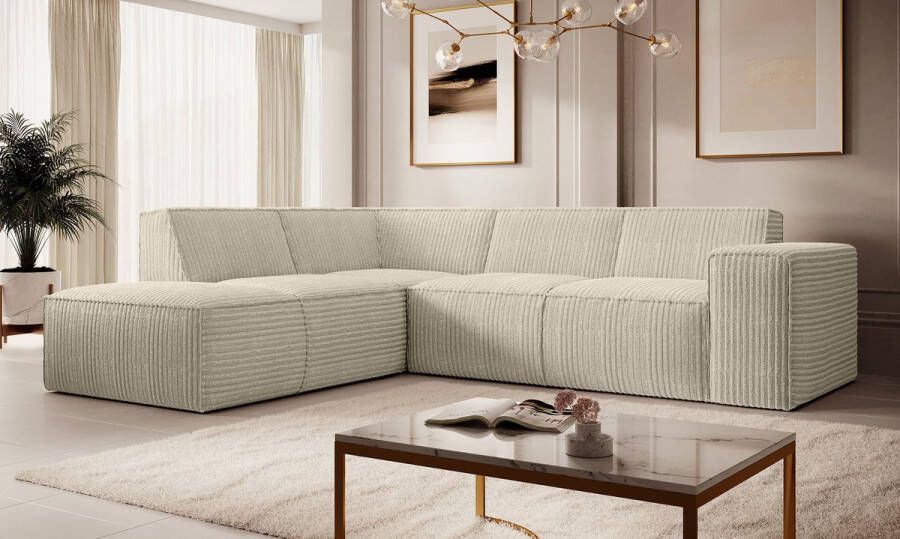 MEUBELLA Hoekbank Monet Beige Fluffy ribstof Links