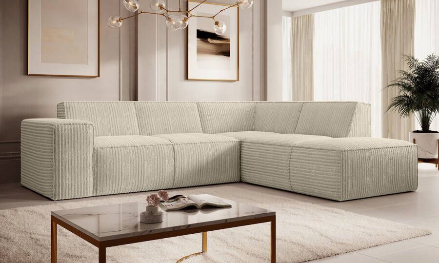 MEUBELLA Hoekbank Monet Beige Fluffy ribstof Rechts